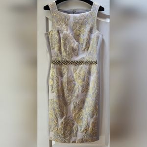 Rickie Freeman Teri Jon Gold Metallic Jacquard  Beaded Women Dress Size 10